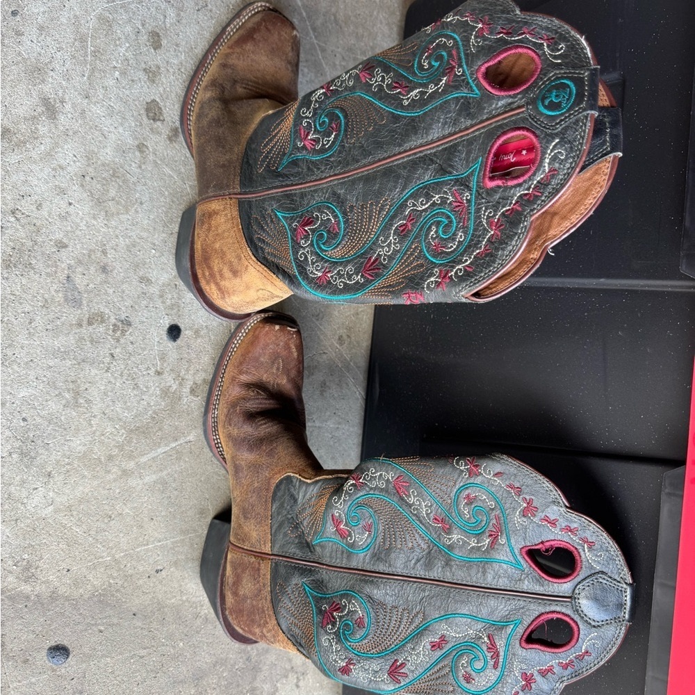 Tony Lama Brown and Black Heeled Boots